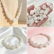 100pcs Flat Pearl Rose Beads With Holes, Suitable For Hair Clips, Phone Cases, Photo Albums, Earrings, Necklaces, Bracelets And Other Jewelry Making Craft Decorations, Gold-Edged Camellia Decoration, Wedding Craft Accessories - White - View 7