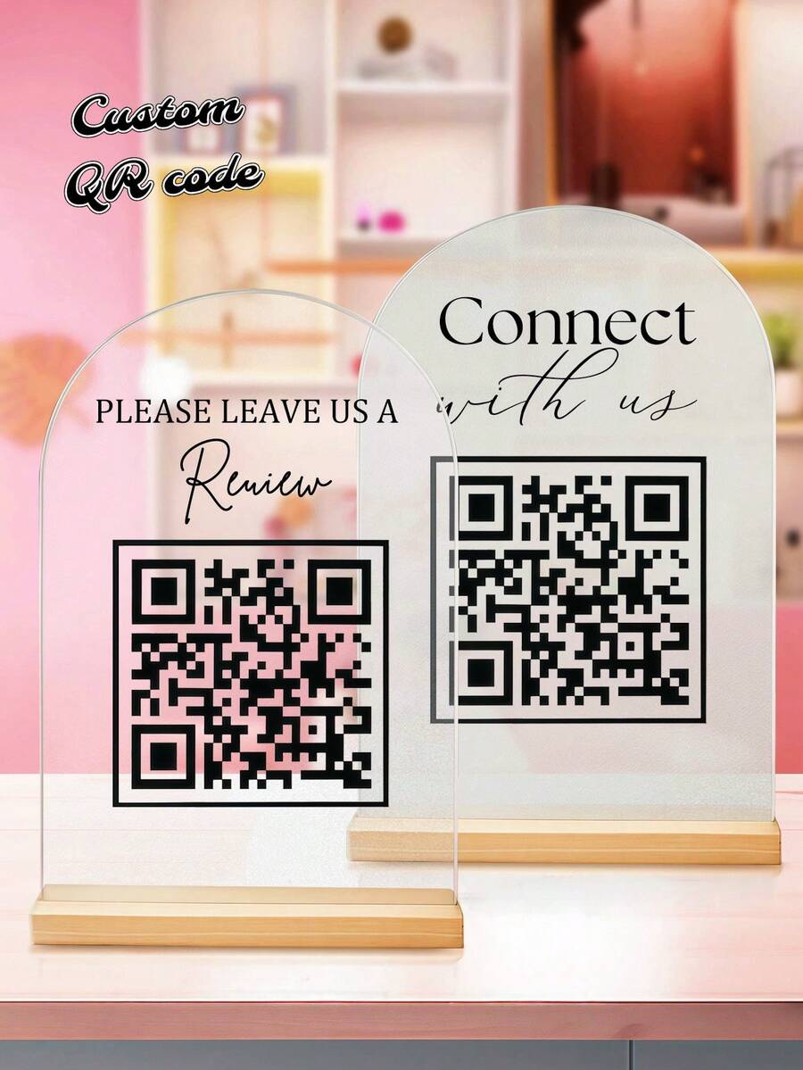 1pc Customized QR Code Plaque, Personalized Business Review Plaque, Customized Business Display Plaque, Personalized QR Code Social Media Logo, Customized Menu Display Plaque, Salon Plaque, For Business/Work/Office, Small Business Must Have - Multicolor - View 1