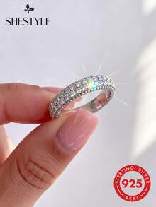 1 chiếc nhẫn bạc 925 cao cấp, đính đá Cubic Zirconia sáng bóng, phù hợp cho cả nam và nữ, có thể kết hợp với trang phục hàng ngày hoặc dùng làm phụ kiện dự tiệc. Nhẫn chất lượng cao, trang sức tinh tế, món quà tuyệt vời. - Máy khoan hai hàng - Xem 2