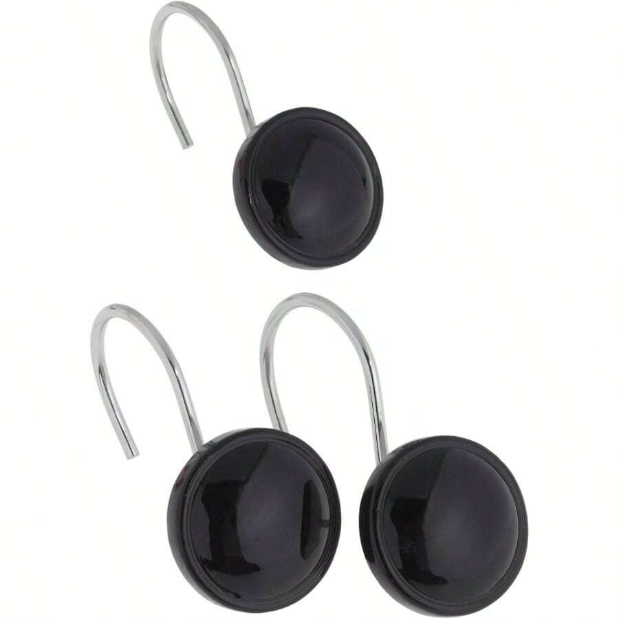 Color Rondas Ganchos de Cortina de Ducha de Resina de cermica, Negro, Juego de 12, 1, 1 - Negro - Ver 1