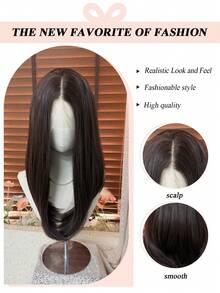 [MONEET SECRET] 13*4 Chocolate Brown 14inch Stright Synthetic Lace Adults Wigs Middle Part Natural Wave Wig Heat Resistant Cosplay Party Daily Wig For Women And Girls - Chocolate Brown - View 5