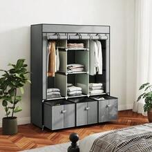 Armario plegable de tela con barra para colgar ropa, cajones y cierre de cremallera, ideal para el dormitorio o vestidor. Dimensiones: 125 x 43 x 162,5 cm. Color: gris claro. - Gris Claro - Ver 2