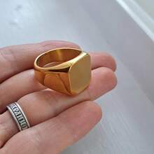 1pc Customized Engraved Square Stamp Ring, Men's Ring, Gold Ring, Stainless Steel Ring, Personalized Letter/Name Ring, Minimalist Style Unisex Gift, Black/Silver/Gold 3 Colors Available - Multicolor - View 3