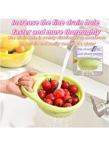 1pc Kitchen Double Layer Colander Basket Fruit And Vegetable Washing Basin Multifunctional Plastic Basket For Washing And Draining - One Size - View 1