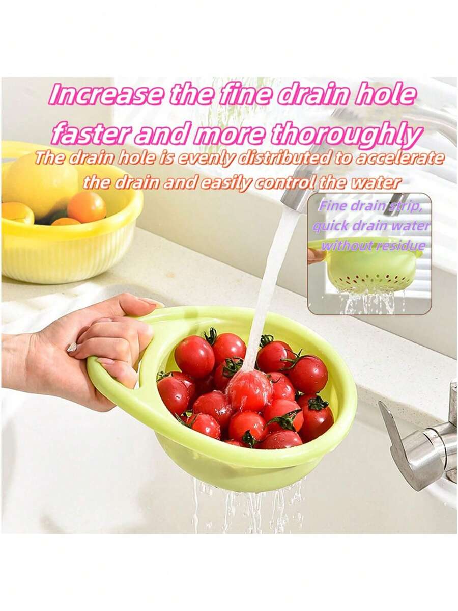 1pc Kitchen Double Layer Colander Basket Fruit And Vegetable Washing Basin Multifunctional Plastic Basket For Washing And Draining - One Size - View 1