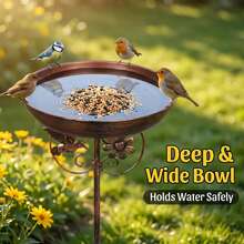 2 In 1 Bird Bath & Feeder 5 Prong Stable Ground Stake Rustic Iron Antique Copper For Outdoor Lawn Yard - 均碼 - 查看 1