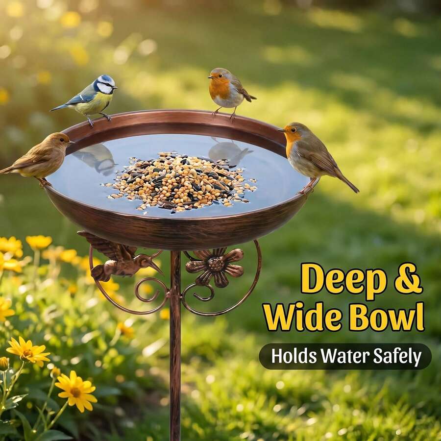 2 In 1 Bird Bath & Feeder 5 Prong Stable Ground Stake Rustic Iron Antique Copper For Outdoor Lawn Yard - 均碼 - 查看 1
