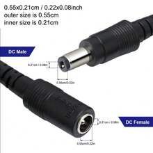 5/10pcs DC 5521 Female To Male Connector Cable, DC Power Plug Cable Socket Adapter Connector, Suitable For CCTV Solid Color 3528 5050 LED Strip - 15CM/5.9inch - View 2
