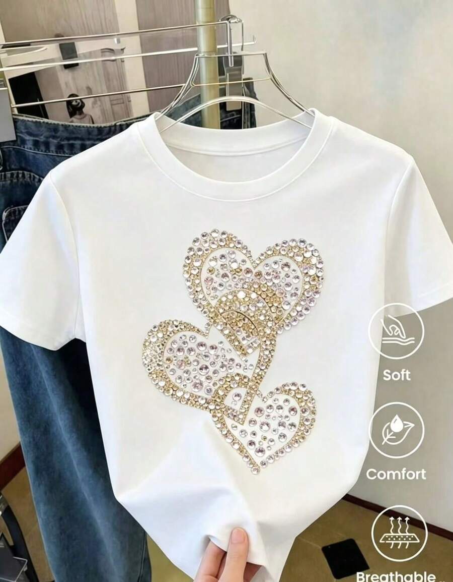 Short-Sleeved T-Shirt For Spring And Summer 2026, Made In Mexico. Cartoon Print, Couple Design, Suitable For Indoor Or Outdoor Wear. Crew Neck, Unisex, Ideal For Office And Leisure. One-Piece Pack. Unisex Cotton Loose-Fitting Short-Sleeved Crew Neck T-Shirt In An Urban Vintage Style. - 白色 - 查看 1
