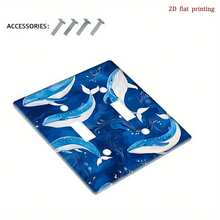 1pc 2D Flat Printing  Whale Ocean Pattern Decorative Light Switch Cover,Stylish Wall Plate Indoor Outdoor Bedroom Kitchen Bathroom Decor With Easy Ins - Double Toggle 11.5cm*11.5cm - View 3