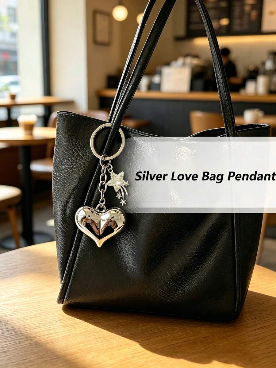 1pc Premium Shiny Silver Heart Buckle Butterfly Star Bag Accessory, Bag Charm, Keychain Pendant - Multicolor - View 1