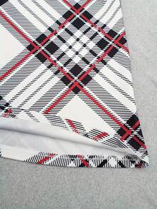 Nueva Falda de Talle Alto con Cordones y Estampado de Cuadros, Versátil y Esponjosa de Línea A - [Blanco] - Ver 5