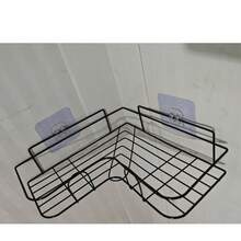 Estantería de esquina negra duradera y minimalista moderna con múltiples compartimentos de almacenamiento montados en la pared, a prueba de óxido y resistente, adecuada para almacenar limpiador, champú y cosméticos, instalación adhesiva, ahorradora de espacio - Multicolor - Ver 12