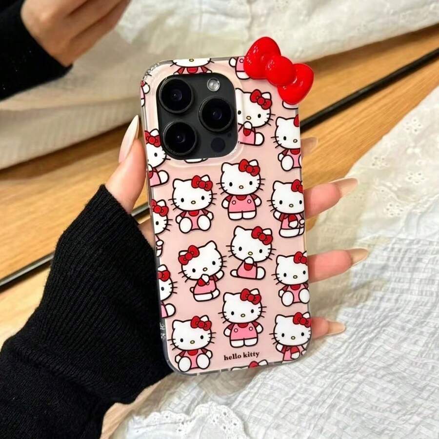 SANRIO 三麗鷗蝴蝶結凱蒂貓適用於 iPhone 17/16 Pro Max 手機殼，新款防摔可愛 Apple 15 14 13 女生風全包覆手工 DIY 水鑽蝴蝶結裝飾防震手機保護套 - 彩色 - 查看 1