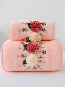1pc Thin Polyester Fiber Pink Floral Pattern Bath Towel/Kitchen Hand Towel, Suitable For Women All Seasons, Quick-Drying, Applicable For Bathroom, Hotel, Travel, Holiday Gift, Beauty Salon, Home Decor - Pink - View 9