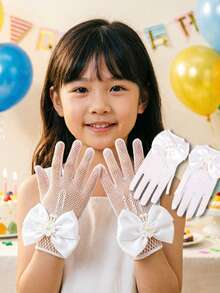 1 Pair 4-8 Years Old Girls Summer Thin Elastic Mesh Bow Princess Gloves - 1Pair - View 3