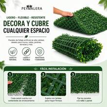 Follaje artificial 40x60 cms (10 piezas), Muro Cesped Naturaleza Artificial, Decoracion Pared, Jardin y Hogar, set perfecto para decorar fiestas, eventos y rincones verdes en navidad, fondo para luces Christmas, fotos y ambientes acogedores - 10 piezas - Ver 3