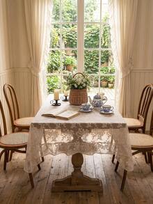 1pc French Country Style Floral Lace Trim Tablecloth Table Cover Holiday Decoration - Beige - View 5