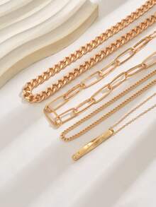 4pcs/Set Gold Geometric Pendant Multi-Layer Chain Necklace For Women, Suitable For Party And Daily Wear Decoration - Multicolor - View 3