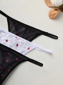 3件套女士内裤套装，性感蕾丝比基尼三角裤，蝴蝶结设计，低腰舒适丁字裤，女士内衣套装 - 彩色 - 查看 3