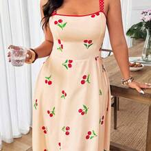 ghadjgyjad Weeklong Vestido de tirantes con estampado de cerezas para mujer talla grande, uso casual de vacaciones, cómodo para exteriores, primavera/verano - Amarillo - Ver 7