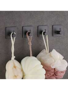 Drill-Free Space-Saving Bathroom Set, Includes Matte Black Toilet Paper Holder And Multi-Functional Waterproof Rust-Proof Wall-Mounted Storage Rack, Suitable For Towels, Bathrobes And Toilet Paper, Ideal For Bathroom And Shower Room,Bedroom Room Decor,Back To School - Black - View 9