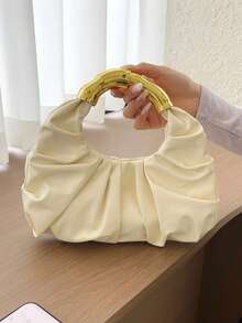 New Fashion Multi-Functional Thickened Metal Hardware Pleated Large Capacity Cloud Handbag - Beige - View 7