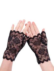 1 Pair Multi-Color Rose Lace Fingerless Short Gloves, Elegant Thin Breathable Gloves For Wedding, Photography, Etiquette - Multicolor - View 3