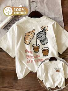 Women's Casual Holiday Shirt, Fashionable Y2K Style Pure Cotton T-Shirt, Loose Short Sleeve Top, Stylish And Urban American Style, Comfortable Round Neck, Breathable For Casual Daily Wear, Sweet And Cool Style, Hand-Painted Design, Coffee , Creative Print Summer Clothes, Suitable For Outdoor Sports, Gift, Plus Size, Can Be Used For Outings And Daily Street Wear. - 白色 - 查看 8