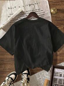 Niedliches Dackel-Muster T Hemd,Damen-Freizeitkleidung mit Rundhalsausschnitt, kurzen Ärmeln, weiß, Sommerstil - Schwarz - Übersicht 2