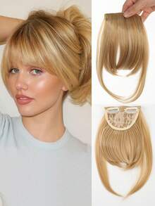 6 Inch Natural Straight Synthetic Fringe Hairpiece, Heat Resistant Fiber Hair Extension, Full Fringe Clip-In, Halloween - Multicolor - View 12