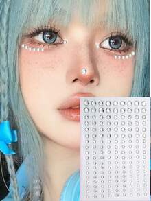 2 st 3/4/5/6 mm blandade färger regnbågsfärgade runda strass med platt yta, transparenta/regnbågsfärgade alternativ, självhäftande utan lim, skapa superglänsande kreativ makeup för musikfestival/scenmakeup/fest - Multifärgad - Visa 3