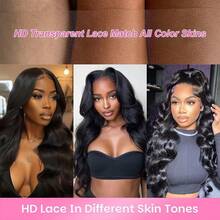 250% Density 34 Inch Body Wave Lace Frontal Wigs Human Hair Pre Plucked With Baby Hair Glueless Wigs For Women 13x4 HD Transparent Lace Front Wigs With Natural Hairline - Natural Black - 查看 3