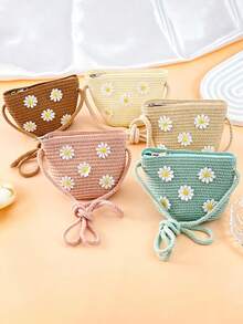 [Mini] 1pc Girls Summer Floral Straw Crossbody Bag, Suitable For Daily And Vacation Use - Multicolor - View 1