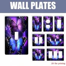 1pc Purple Blue Butterfly Wall Plate Cover 2D Flat Printed Switch Panel Cover Tool-Free Installation Universal For Single/Double Rocker Switches Bedroom Outlet Decorative Cover - A - View 2