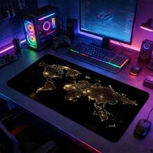 1pc Black & Gold World Map Theme Extra Large Mouse Pad, Tech Atmosphere Large Office Mouse Pad - Business Style Extended Extra Large Black & Gold World Map Pattern Mouse Pad, With Non-Slip Rubber Bottom Laptop Keyboard Pad, Stitched Edge Soft Fabric Mouse Pad, Suitable For Home Office, Study, Gaming And Esports - View 1