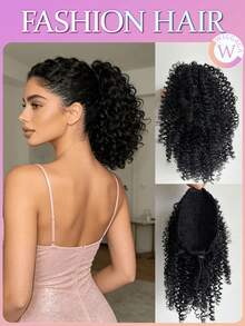 WIGGAGA 12 Inch Black/Brown/Ombre Hair Extensions, African Fluffy Drawstring Ponytail, Synthetic Fiber Non-Fluffy Ponytail, Clip-In Drawstring Ponytail - Multicolor - View 11