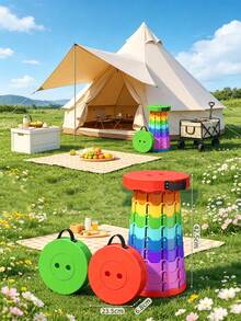 4/1pc Rainbow Telescopic Folding Stool, Portable Round Stool With Handle, Smiling Face Cover, Multi-Color Patchwork Design, Casual Outdoor Style, All Season Applicable, For Camping, Picnic, Fishing, Travel, Home, Gardening, Adult Size - Multiple Styles - View 5