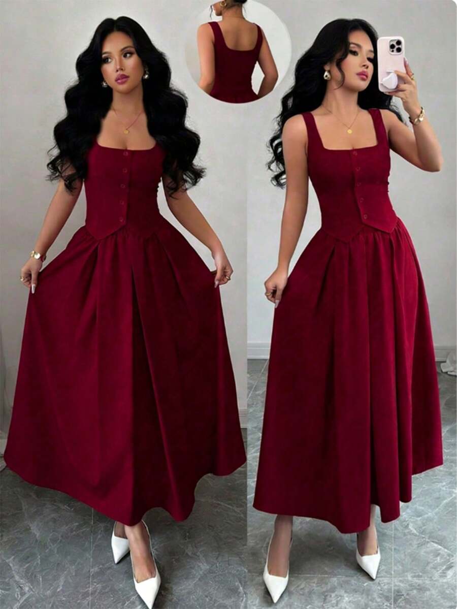 Women Midi Dresses - Bordeaux - View 1