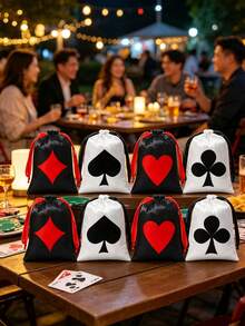 4pcs/1pc Poker Theme Drawstring Gift Bags, Suitable For Holiday Parties, Celebrations And Commemorative Souvenirs, Applicable For Poker Theme Parties, Birthdays, Weddings, Graduation Parties And More - One Size Fits All - View 1
