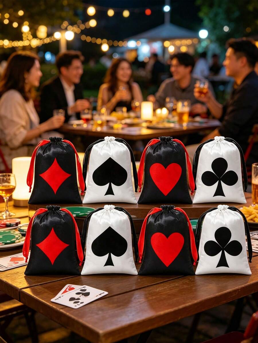 4pcs/1pc Poker Theme Drawstring Gift Bags, Suitable For Holiday Parties, Celebrations And Commemorative Souvenirs, Applicable For Poker Theme Parties, Birthdays, Weddings, Graduation Parties And More - One Size Fits All - View 1