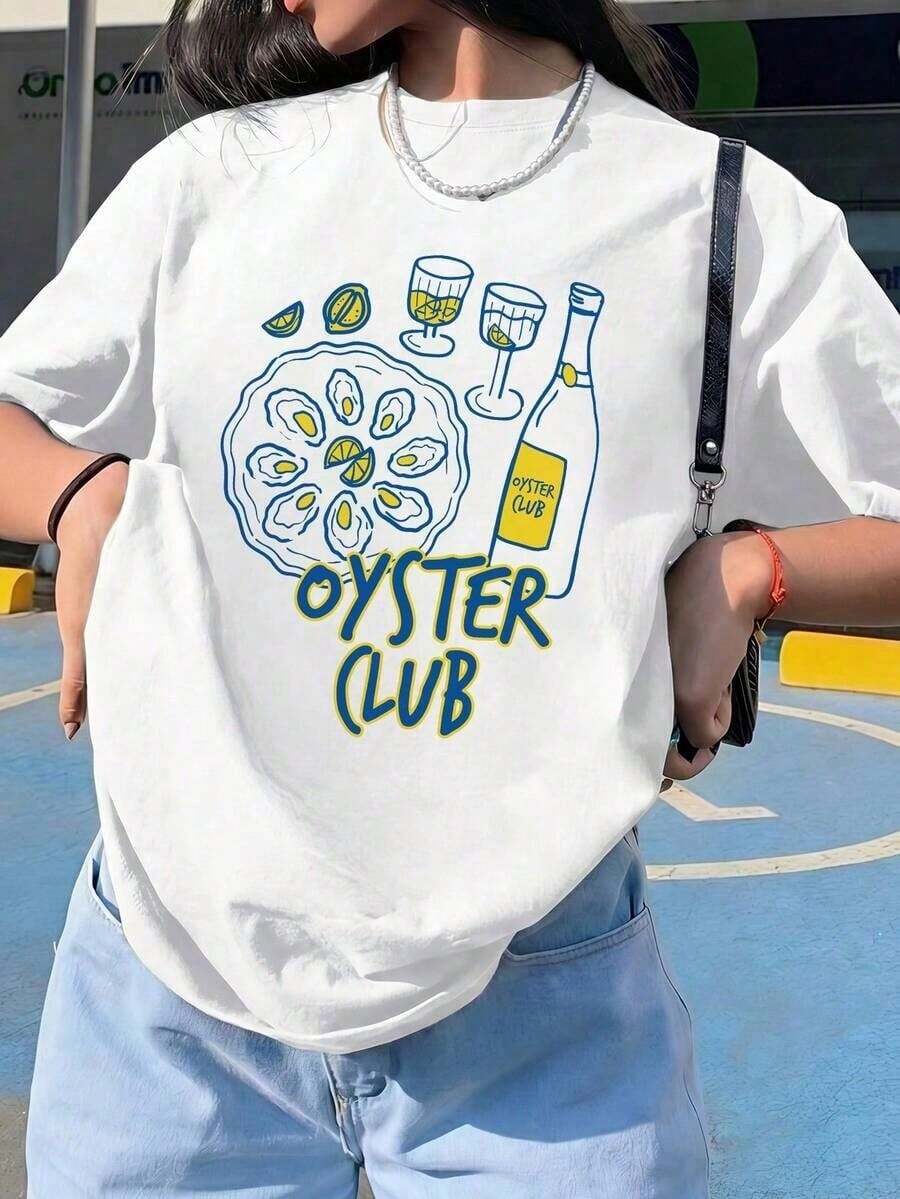 Women's Summer T-Shirt, New Collection, Letter Print, Animal, Turtle Shell And Floral Pattern, Casual, Holiday Loose Fit, Round Neck, Short Sleeve, Light Blue, Fashion For Daily - 白色 2 - 查看 1