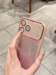 Custodia per telefono di lusso con pellicola per lenti glitterata, protezione completa della fotocamera, compatibile con 17 Pro Max, 17 Pro, 17 Air, 16, 15, 14, 13, 12 Pro Max, 16 Plus, 11, in silicone morbido con bordo protettivo antiurto - Rosa - Visualizzare 4