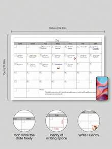 BUBU 1pc Undated Wall Calendar, Monthly Planner, Daily Schedule For Study, Work And Personal Goals, Time Management Organizer, Study & Office Supplies - Monochrome - View 4