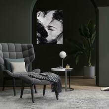 1 pieza de arte abstracto en lienzo de pareja pintado a mano - Pintura al óleo negra, blanca y gris, decoración de pared sin marco, adecuada para sala de estar, dormitorio, oficina o cafetería, regalos estéticos modernos para el hogar, hermosa decoración de habitación - Enmarcado - Ver 2