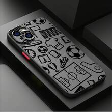 1pc Personalized Matte Frosted Phone Case With Football Graffiti Design, Compatible With Apple 17, 16, 15 Pro Max, 14 Plus, High-Quality Silicone Protective Cover - Black - View 1