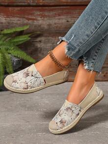 Zapatillas casuales de mujer para primavera/otoño, con estampado floral en la parte superior, diseño de punta tejida, estilo slip-on de corte bajo y retro, adecuadas para el campus y el uso diario - Rojo - Ver 6