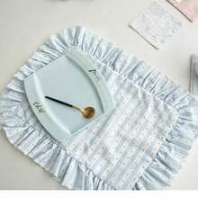 1pc/2pcs/6pcs Korean Style INS Blue And White Striped Blue Striped Polka Dot Ruffle Napkin French Ruffle Placemat Fresh Tablecloth - Multicolor - View 6