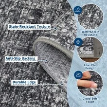 Neutral, Modern Rug For Living Room – Machine Washable, Soft Short Pile Rug – Non-Slip, Thin Rug For Bedroom, Dining Room, Kitchen - Dark Grey - View 8