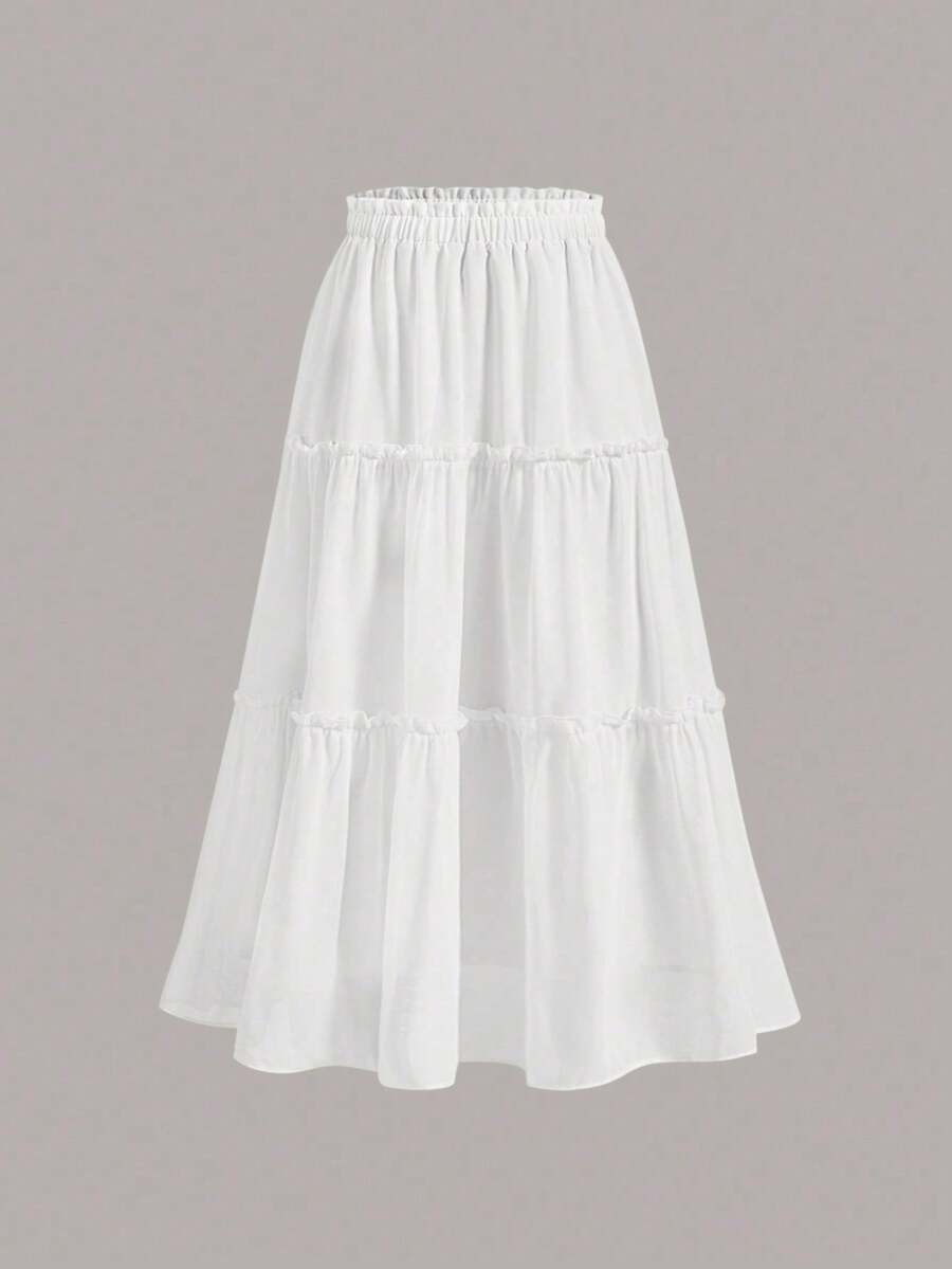 MOD Solid Color Ruffled Skirt With Ruffled Hem - Blanc 2 - Voir 1